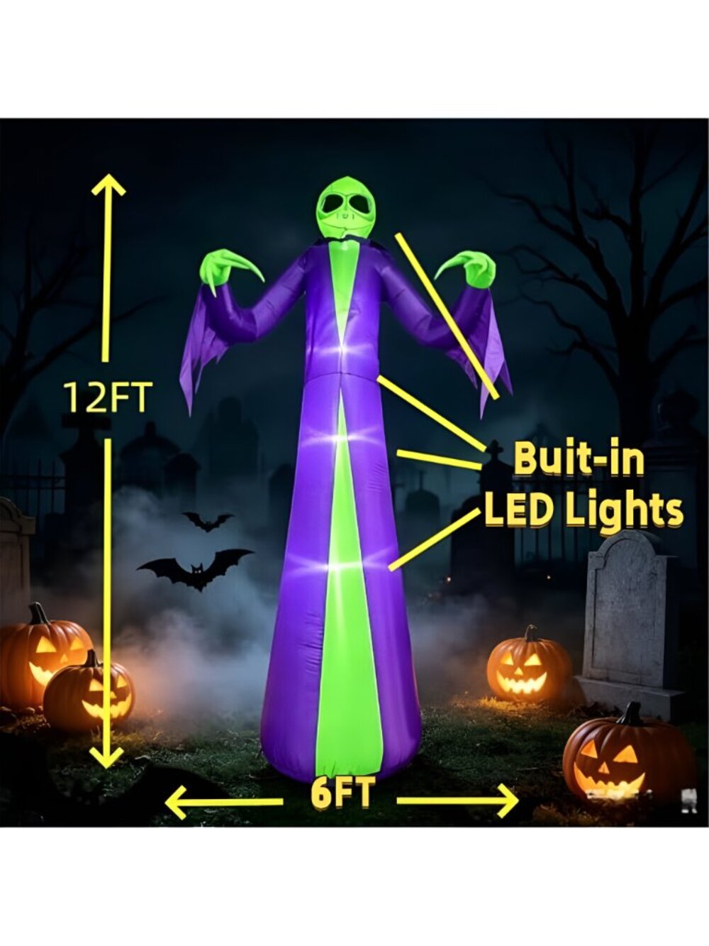 12 FT Halloween Inflatable Alien Reaper Ghost Outdoor Decoration - Picture 2 of 6